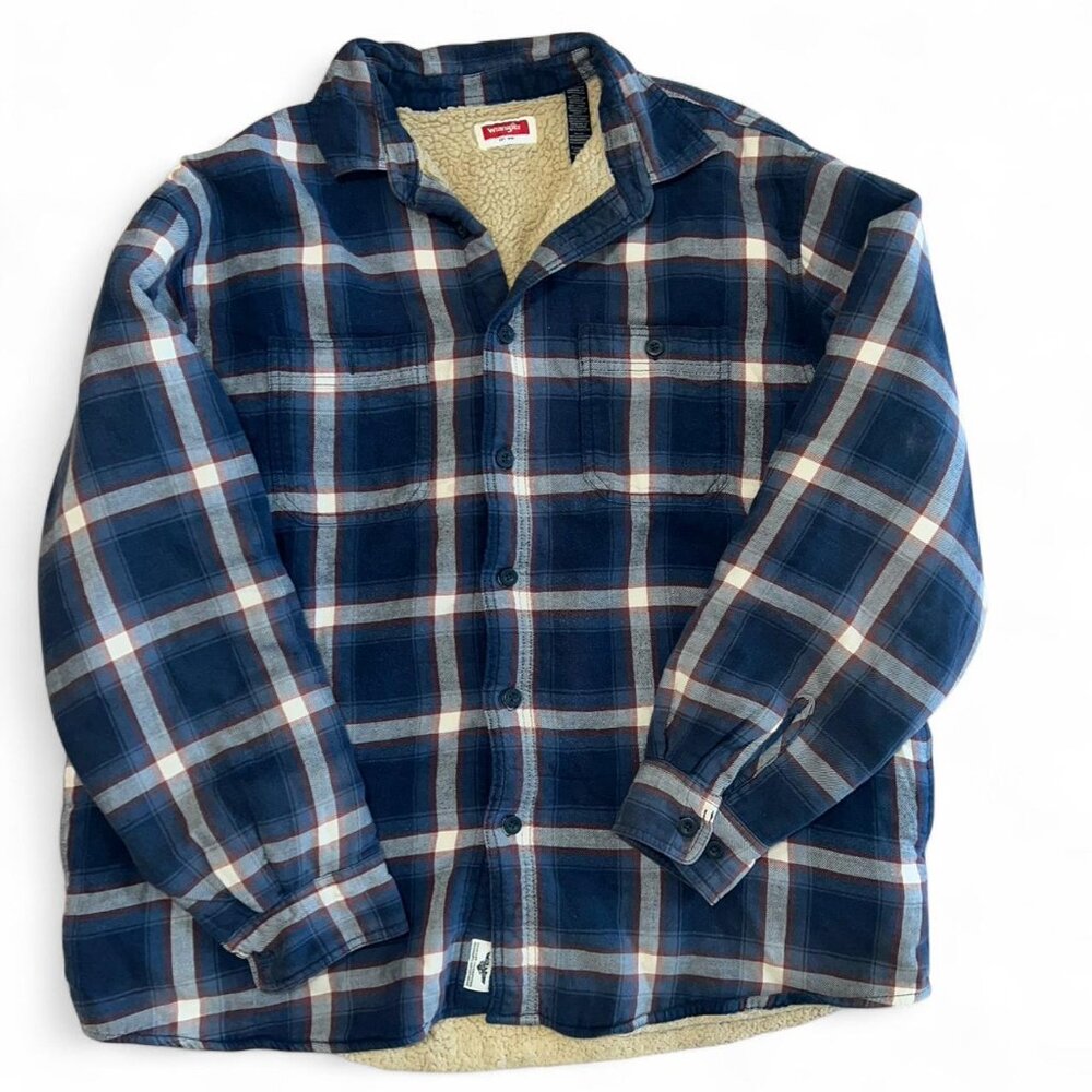 Wrangler Men's Blue Plaid Flannel Fleece Lined Jacket